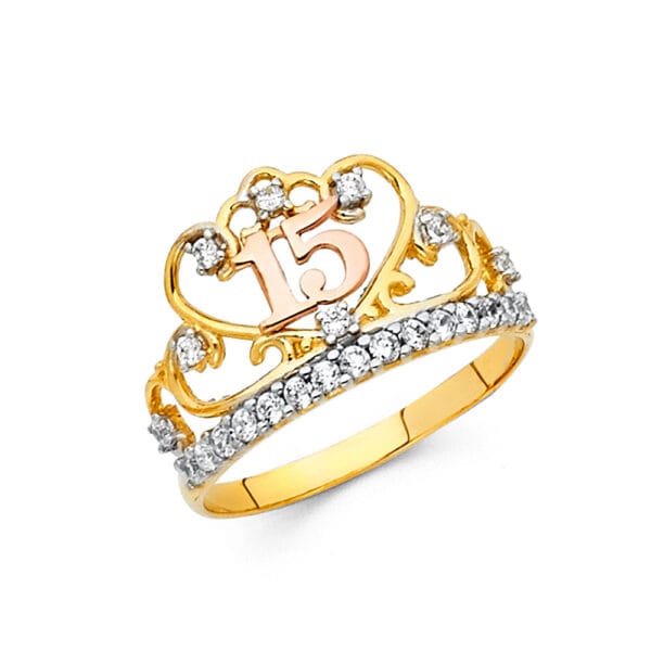 14K 3C 15 Years CZ Ring S17