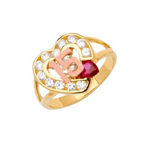 14K 2T CZ 15 Years Ring/Half Set S1