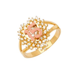14K 2T CZ 15 Years Ring/Half Set S3