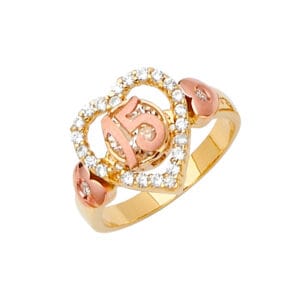 14K 2T CZ 15 Years Ring/Half Set S4