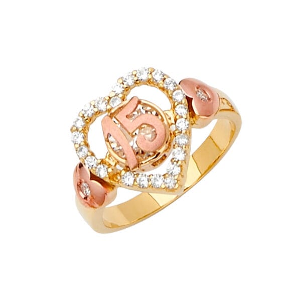 14K 2T CZ 15 Years Ring/Half Set S4