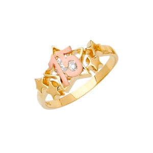 14K 2T CZ 15 Years Ring/Half Set S5