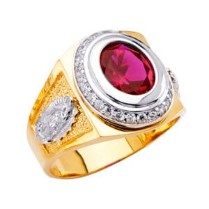14K 2T Round Men's CZ Ring with Virgen Guadalupe