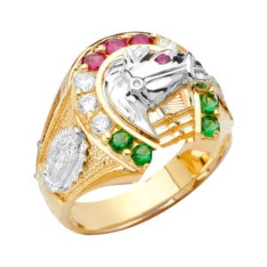 14K 2T Horse Shoe Men's CZ Ring S1