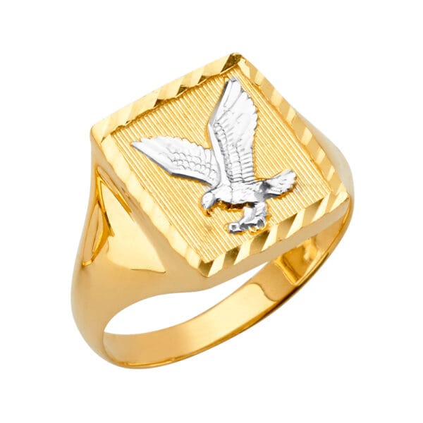 14K 2T Square Men's Ring with Eagle S2
