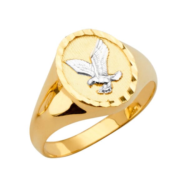 14K 2T Round Men's Ring with Eagle S1