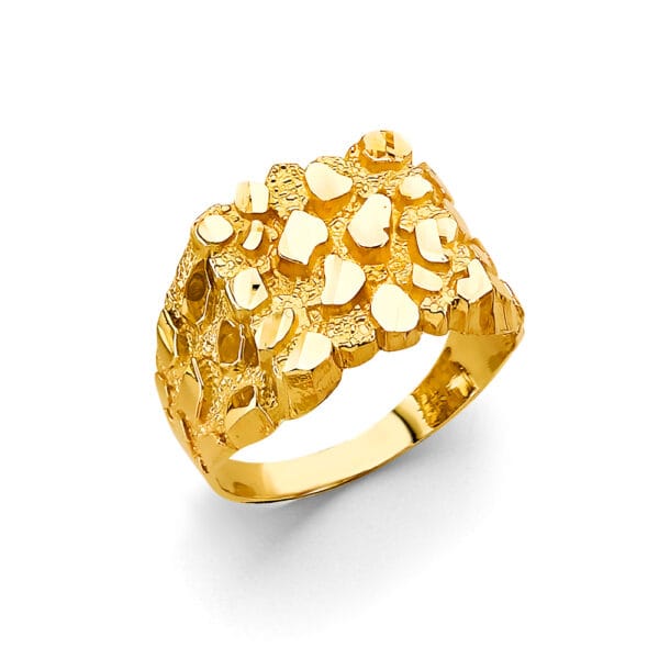 Wide 14K Gold Nugget Men’s Ring