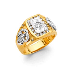 14K 2T Square Men's CZ Ring with Scorpians
