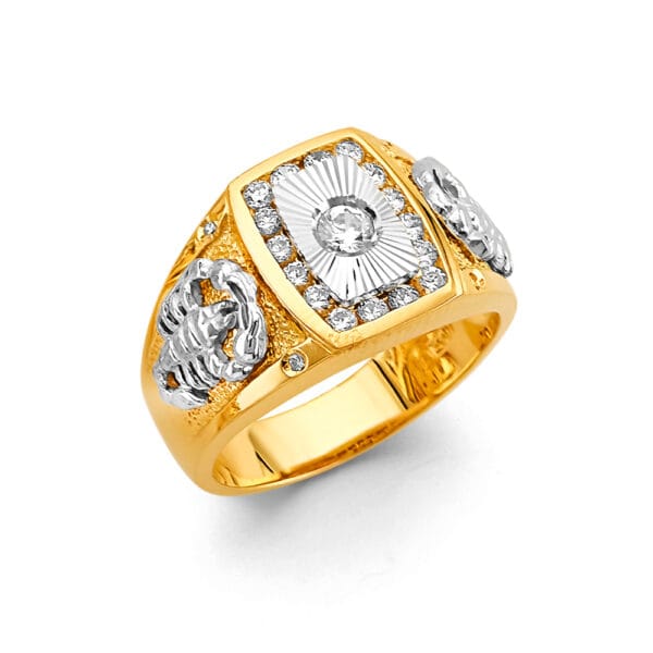 14K 2T Square Men's CZ Ring with Scorpians